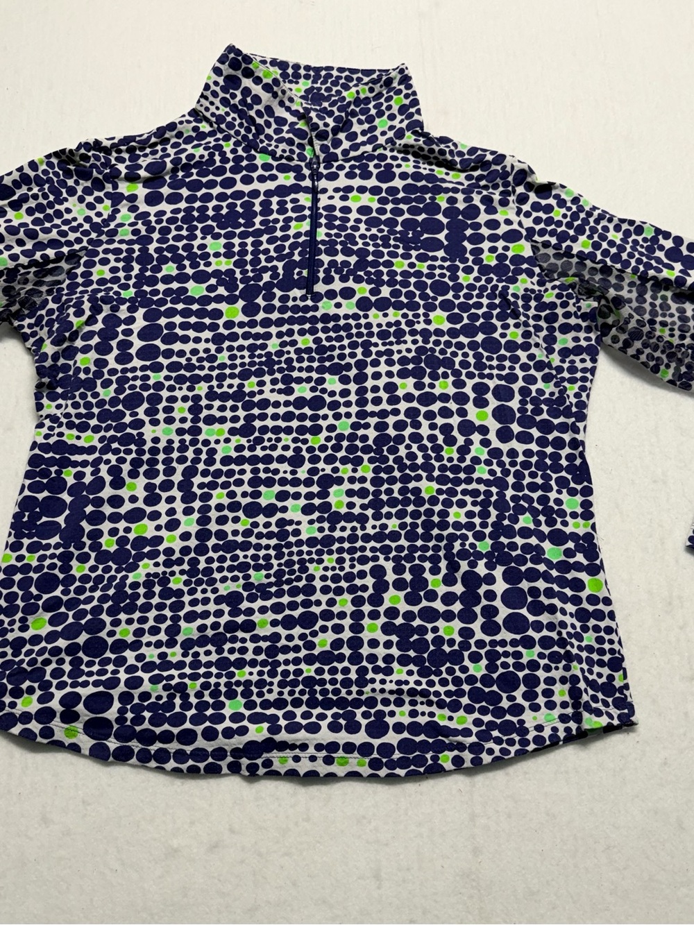 IBKUL Women Navy & Lime Dot Quarter-Zip Performance Top XL
